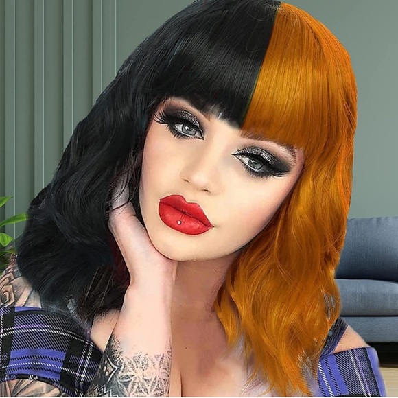 Hair Short Curly Wavy Bob Wigs With Bangs Half Black Half Orange Wig Poshmark Hair Short Curly Wavy Bob Wigs With Bangs Half Black Half Orange Wig Poshmark